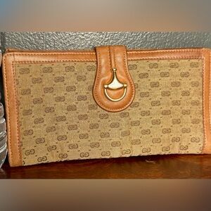 Gucci - tan canvas - gold hardware - vintage horsebit long wallet